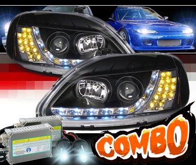 HID Xenon + SPEC-D® DRL LED Projector Headlights (Black) - 96-98 Honda Civic (Version 2)