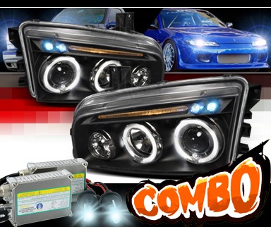 HID Xenon + SPEC-D® Halo LED Projector Headlights (Black) - 06-10 Dodge Charger