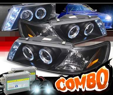 HID Xenon + SPEC-D® Halo LED Projector Headlights (Black) - 95-99 Nissan Sentra