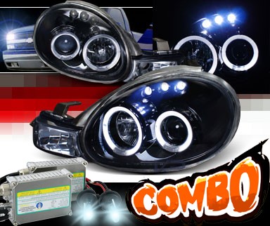 HID Xenon + SPEC-D® Halo LED Projector Headlights (Glossy Black) - 00-02 Dodge Neon