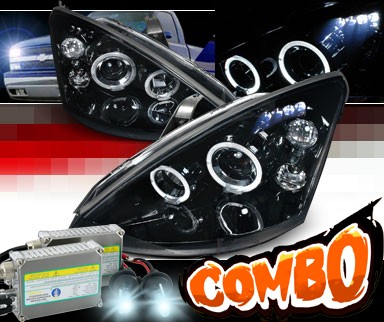 HID Xenon + SPEC-D® Halo LED Projector Headlights (Glossy Black) - 00-04 Ford Focus