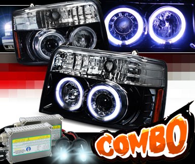 HID Xenon + SPEC-D® Halo LED Projector Headlights (Glossy Black) - 92-96 Ford F150 F-150
