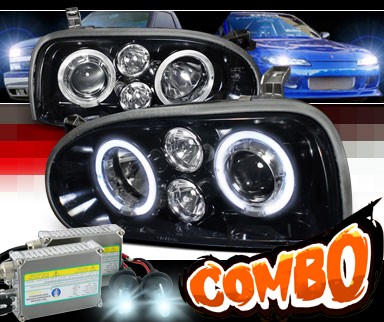 HID Xenon + SPEC-D® Halo LED Projector Headlights (Glossy Black) - 93-98 VW Volkswagen Golf