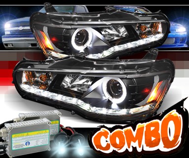 HID Xenon + Sonar® DRL LED Halo Projector Headlights (Black) - 08-13 Mitsubishi Lancer Evolution EVO X (w/o Stock HID)
