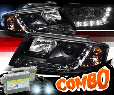 HID Xenon + Sonar® DRL LED Projector Headlights (Black) - 02-04 Audi A6