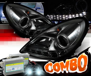 HID Xenon + Sonar® DRL LED Projector Headlights (Smoke) - 05-10 Mercedes Benz SLK55 AMG R171 (w/o Stock HID)