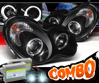 HID Xenon + Sonar® Halo Projector Headlights (Black) - 01-05 Mercedes-Benz C320 Sedan W203 without Stock HID