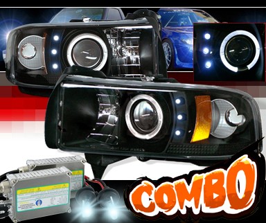 HID Xenon + Sonar® Halo Projector Headlights (Black) - 94-01 Dodge Ram 2500 / 3500 Pickup