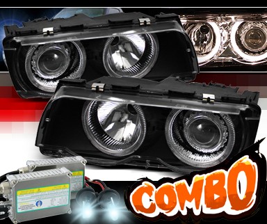 HID Xenon + Sonar® Halo Projector Headlights (Black) - 99-01 BMW 740i E38