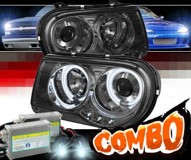 HID Xenon + Sonar® LED CCFL Halo Projector Headlights (Smoke) - 05-10 Chrysler 300C