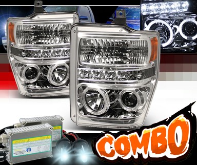 HID Xenon + Sonar® LED Halo Projector Headlights - 08-10 Ford F450 Super Duty F-450