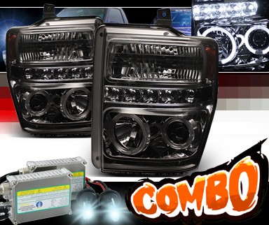HID Xenon + Sonar® LED Halo Projector Headlights (Smoke) - 08-10 Ford F350 Super Duty F-350