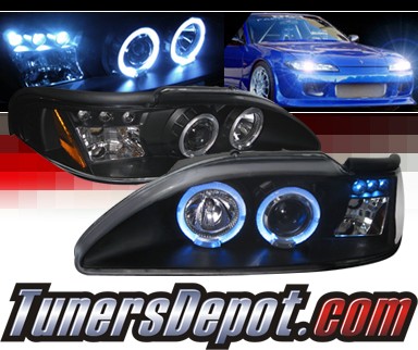SPEC-D® Halo LED Projector Headlights (Black) - 94-98 Ford Mustang