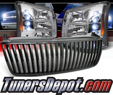 Sonar® 1 pc LED Crystal Headlights - 03-06 Chevy Silverado (Black Vertical Grill Included)