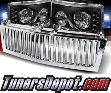 Sonar® 1 pc LED Crystal Headlights (Black) - 00-06 Chevy Tahoe (Chrome Vertical Grill Included)