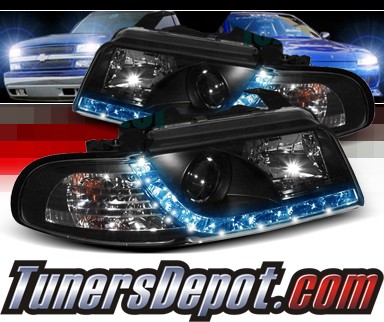 Sonar® DRL LED Projector Headlights (Black) - 95-99 Audi A4 with 2 piece headlight