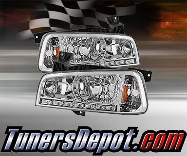 TD® 1pc DRL LED Crystal Headlights (Chrome) - 06-10 Dodge Charger