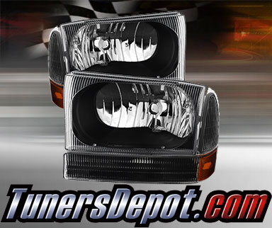 TD® Crystal Headlights + Bumper Lights Set (Black) - 99-04 Ford F-350 F350 Super Duty