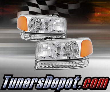 TD® Crystal Headlights + LED Bumper Lights Set (Chrome) - 99-06 GMC Sierra (Exc. Denali/C3)