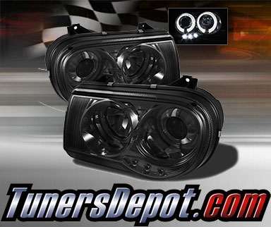 TD® DRL LED Halo Projector Headlights (Smoke) - 05-10 Chrysler 300C (Exc. 300)