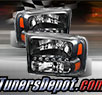 TD® 1pc Harley Style LED Crystal Headlights (Black) - 99-04 Ford F-350 F350 Super Duty