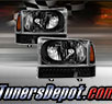 TD® Crystal Headlights + LED Bumper Lights Set (Black) - 99-04 Ford F-450 F450 Super Duty