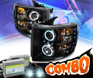 HID Xenon + KS® CCFL Halo Projector Headlights (Black) - 07-13 Chevy Silverado