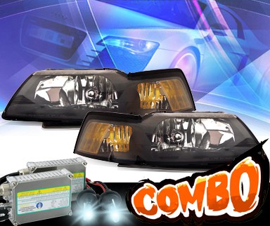HID Xenon + KS® Crystal Headlights (Black) - 99-04 Ford Mustang