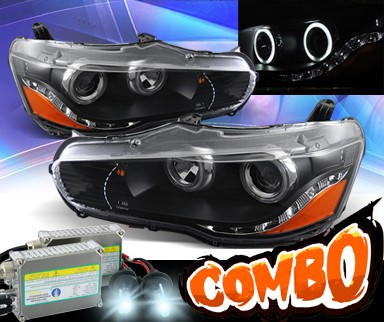 HID Xenon + KS® DRL LED CCFL Halo Projector Headlights (Black) - 08-12 Mitsubishi Lancer (w/o Stock HID)