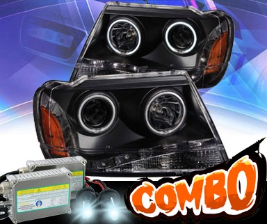 HID Xenon + KS® DRL LED CCFL Halo Projector Headlights (Black) - 99-04 Jeep Grand Cherokee