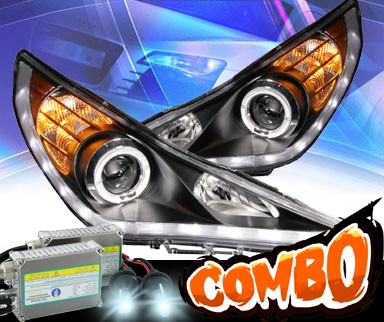 HID Xenon + KS® DRL LED Halo Projector Headlights (Black) - 11-14 Hyundai Sonata