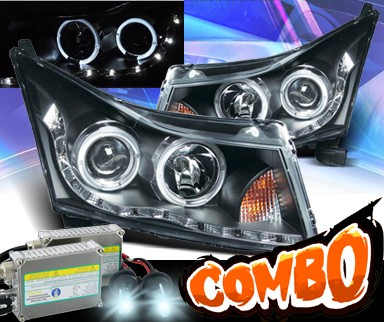 HID Xenon + KS® DRL LED Halo Projector Headlights (Black) - 11-16 Chevy Cruze