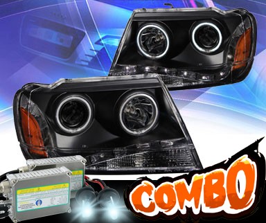 HID Xenon + KS® DRL LED Halo Projector Headlights (Black) - 99-04 Jeep Grand Cherokee