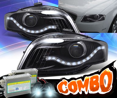 HID Xenon + KS® DRL LED Projector Headlights (Black) - 06-08 Audi A4 (w/o Stock HID)