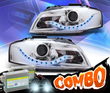HID Xenon + KS® DRL LED Projector Headlights (Chrome) - 06-08 Audi A3