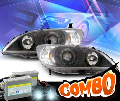 HID Xenon + KS® Halo Projector Headlights (Black) - 04-05 Honda Civic 2/4dr.
