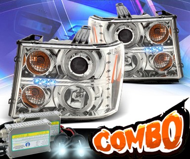 HID Xenon + KS® LED CCFL Halo Projector Headlights - 07-12 GMC Sierra (Incl. Denali & Hybrid)