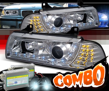 HID Xenon + SPEC-D® DRL LED Projector Headlights - 92-98 BMW 318is E36 2dr
