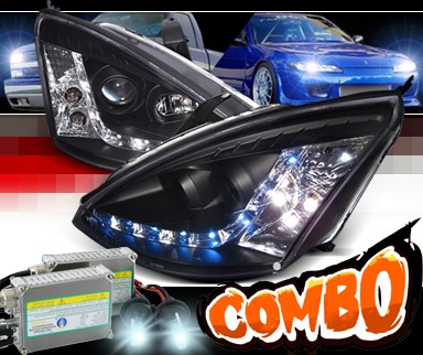 HID Xenon + SPEC-D® DRL LED Projector Headlights (Black) - 00-04 Ford Focus