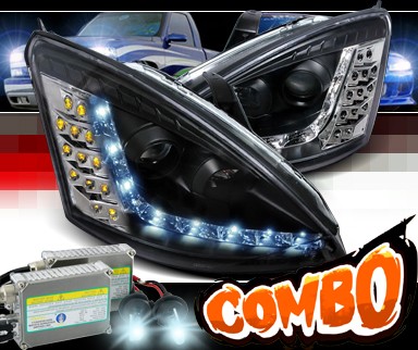 HID Xenon + SPEC-D® DRL LED Projector Headlights (Black) - 00-04 Ford Focus (Version 2)