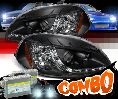 HID Xenon + SPEC-D® DRL LED Projector Headlights (Black) - 96-98 Honda Civic