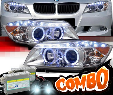 HID Xenon + SPEC-D® DRL LED Projector Headlights (Chrome) - 07-08 BMW 328i 4dr E90/E91