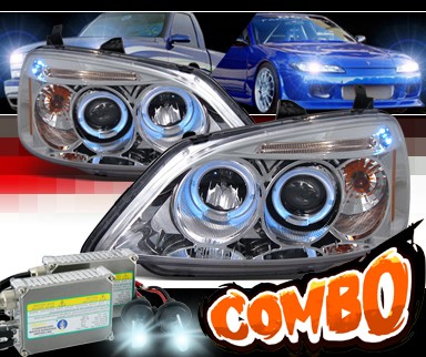 HID Xenon + SPEC-D® Halo LED Projector Headlights - 01-03 Honda Civic