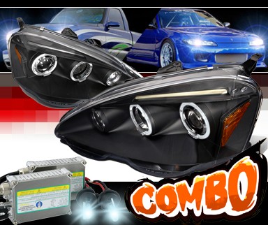 HID Xenon + SPEC-D® Halo LED Projector Headlights (Black) - 02-04 Acura RSX RS-X