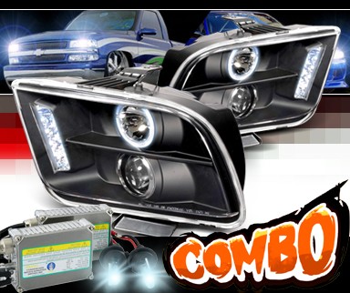 HID Xenon + SPEC-D® Halo LED Projector Headlights (Black) - 05-09 Ford Mustang