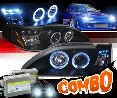 HID Xenon + SPEC-D® Halo LED Projector Headlights (Black) - 94-98 Ford Mustang