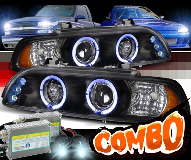 HID Xenon + SPEC-D® Halo LED Projector Headlights (Black) - 97-00 BMW 528i E39
