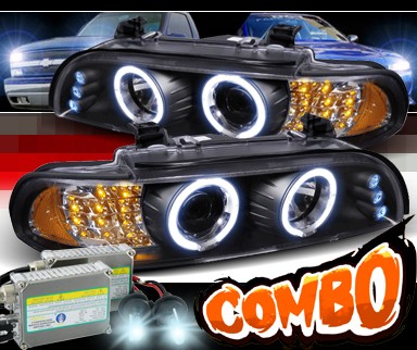 HID Xenon + SPEC-D® Halo LED Projector Headlights (Black) - 97-00 BMW 528i E39 (Version 2)