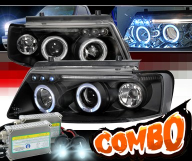 HID Xenon + SPEC-D® Halo LED Projector Headlights (Black) - 97-00 VW Volkswagen Passat