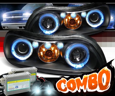HID Xenon + SPEC-D® Halo LED Projector Headlights (Black) - 97-03 Chevy Malibu